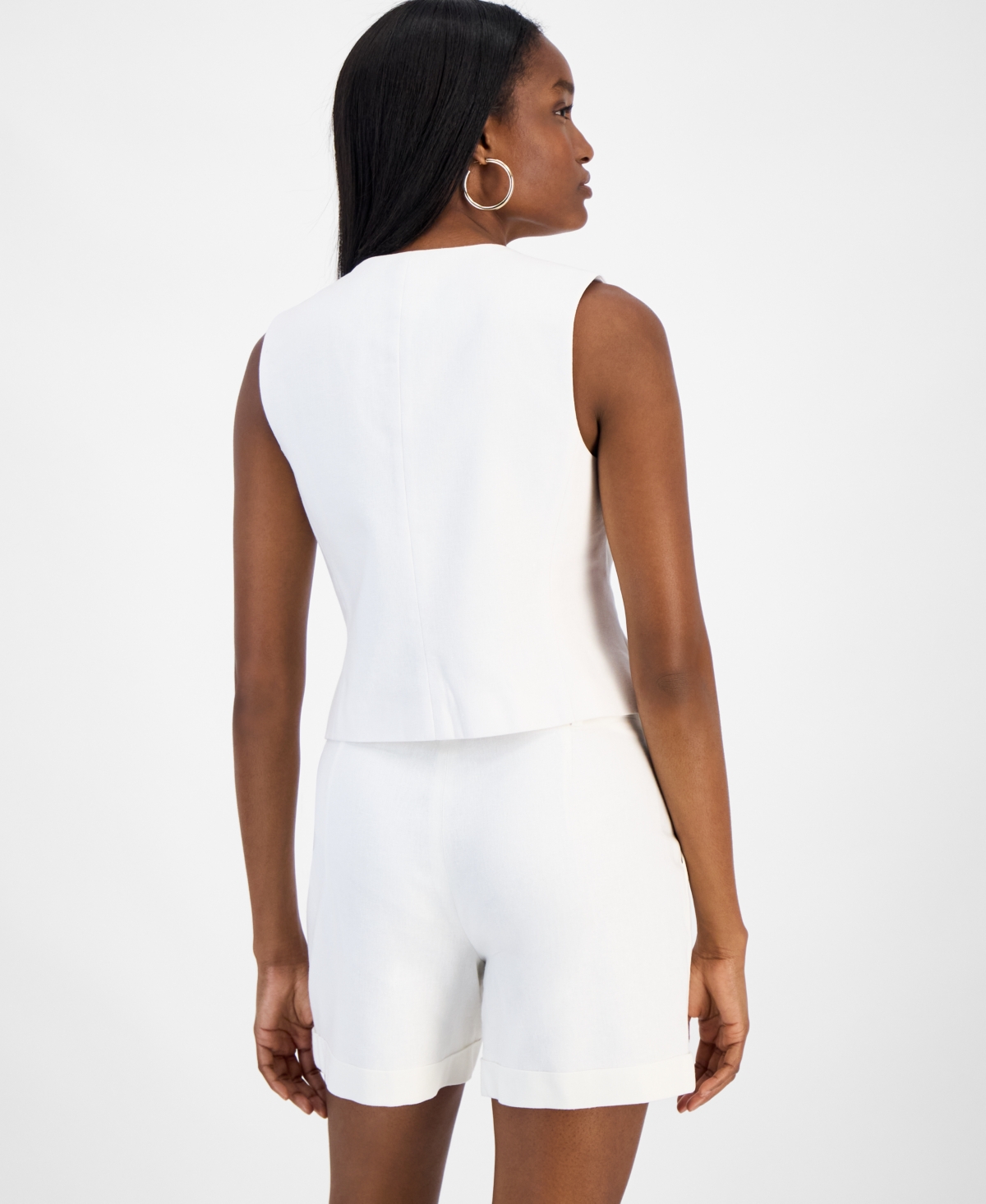 Bar Iii Womens Cuffed Pleat Front Shorts Button Front Vest Exclusively At Macys In Blanc