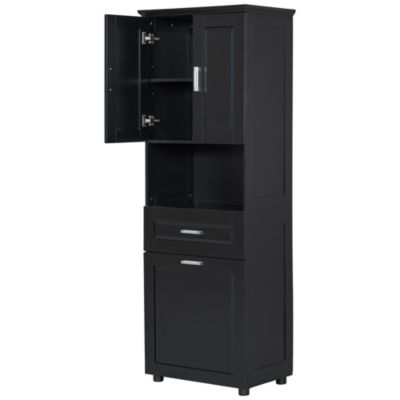 Tall Bathroom Cabinet with Laundry Basket, Large Storage Space Tilt-Out Laundry Hamper and Upper Storage Cabinet, Black