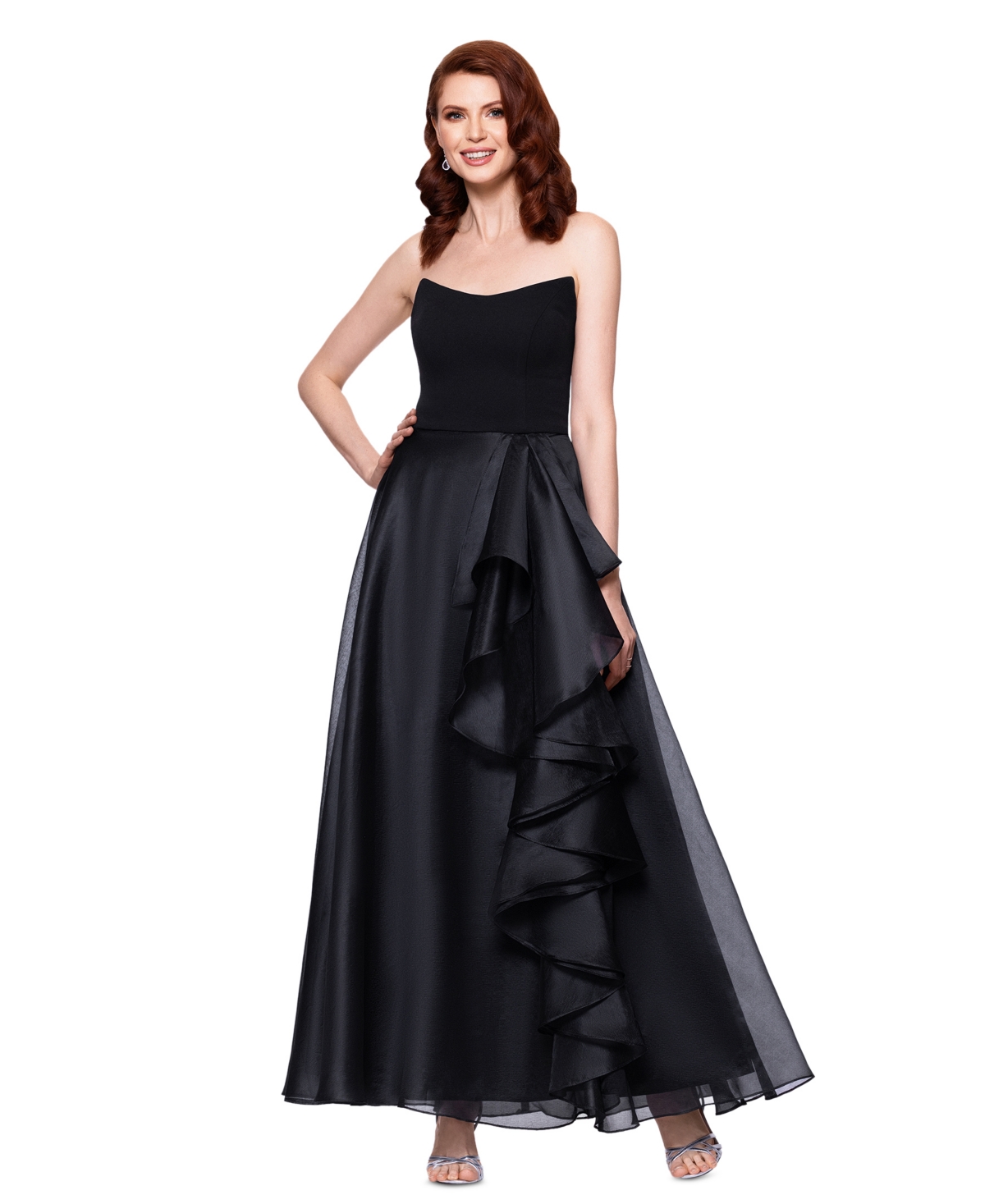 Shop Betsy & Adam Women's Ruffled Strapless Ball Gown In Black