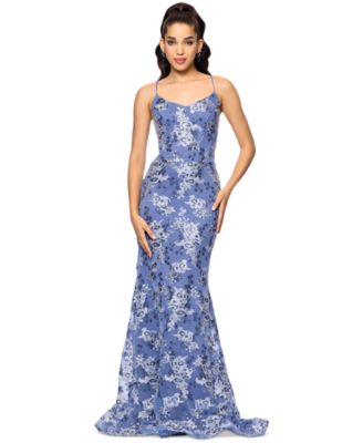 Betsy & Adam - Women's Sequin Embroidered Mesh Sleeveless Gown