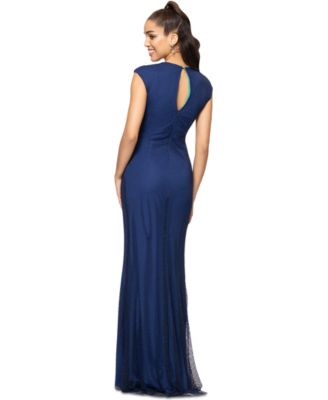 Women's V-Neck Rhinestone-Mesh Long Bodycon Dress 