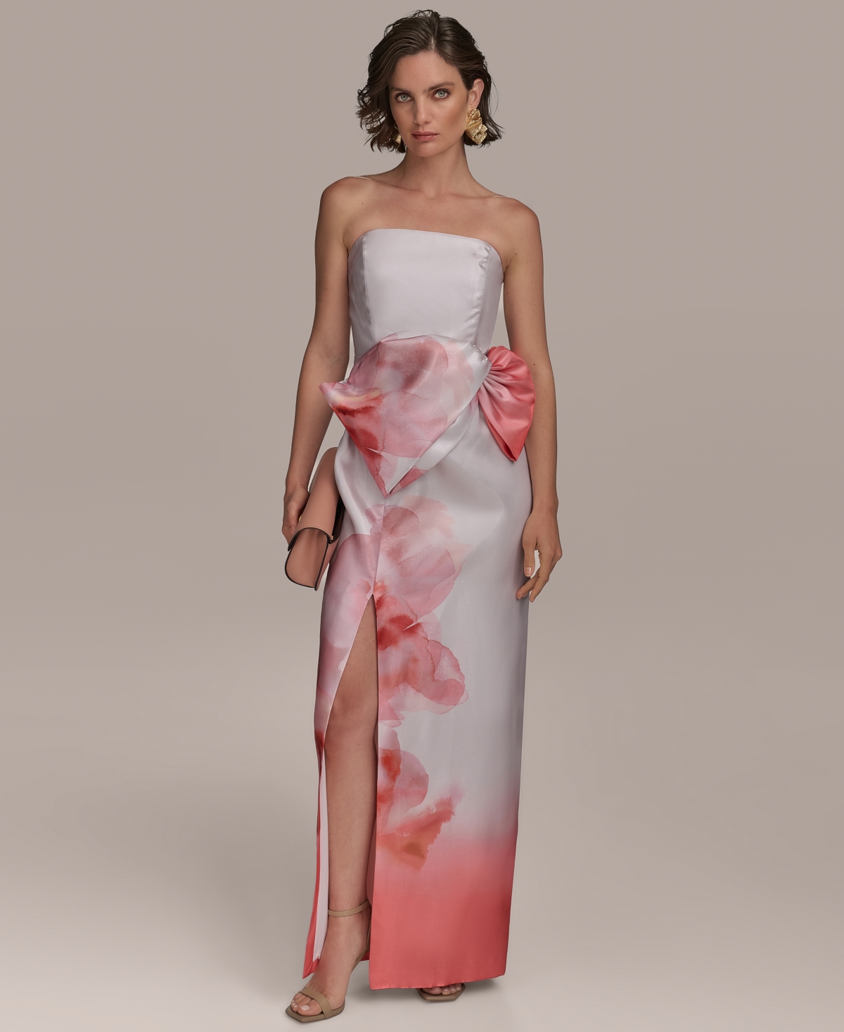 Women's Printed Bow Strapless Gown - Spring Melon Multi