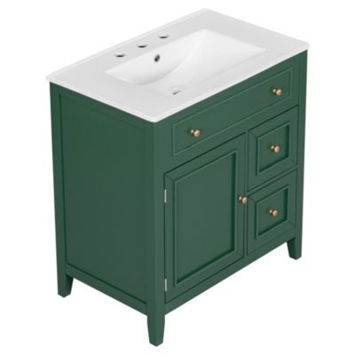 Streamdale 30" Green Bathroom Vanity with Sink, Door, and Drawers