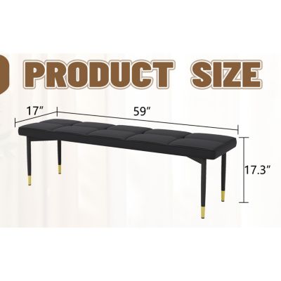 Streamdale 59" Black Shoe Bench with Gold Accents Faux Leather Cushion, Metal Legs