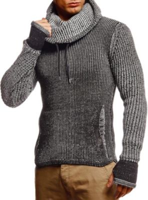 Men's Cowl Neck Knitted Pullover with Thumbhole Cuffs