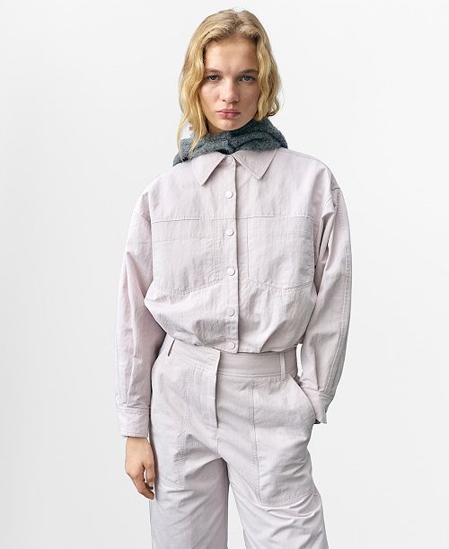 alfani MANGO Women's Gathered Denim Jacket Women's Fashion Shoes & Accessories
