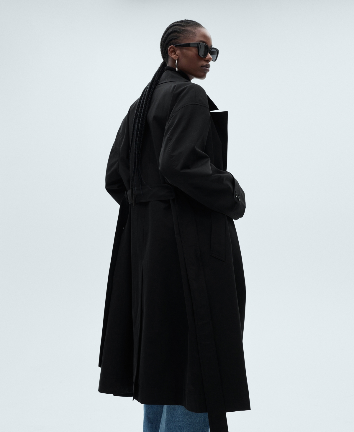 Mango Oversize Tie Waist Double Breasted Trench Coat In Black