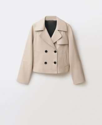 MANGO - Women's Cropped Leather Trench Coat