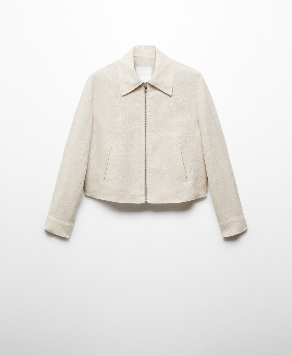 Shop Mango Women's Linen Zip Jacket In Light,pastel Gray