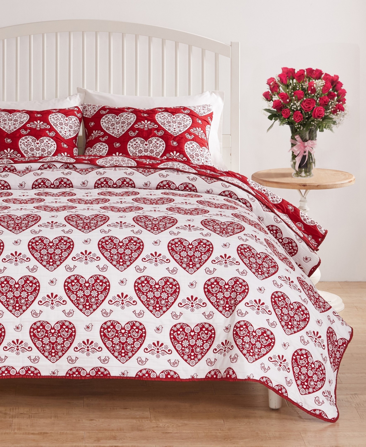 Greenland Home Fashions Lovebirds Woven Jacquard Reversible 3-pc. Coverlet Set, Full/queen In Red