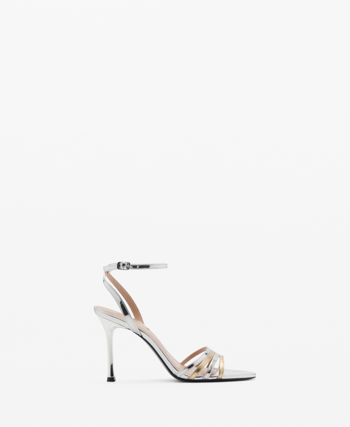 Mango Combined-strap Heeled Sandals Silver In Silver
