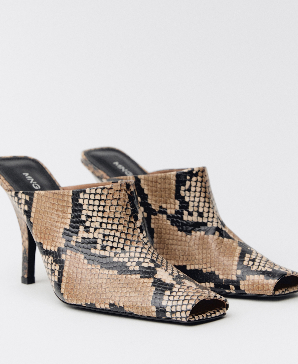 Mango Animal-print Open-back Leather Heeled Shoes Beige In Beige