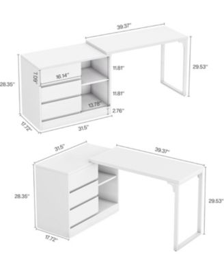 L-Shaped Computer Desk with Drawers and Shelves, Reversible White Corner Office Desk with Storage Cabinet, Study Writing Table for Home Office, Bedroom