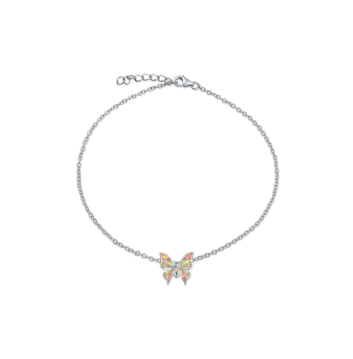 Summer Garden Opalescent Butterfly Pink Opal Anklet Ankle Bracelet Sterling Silver - Pink