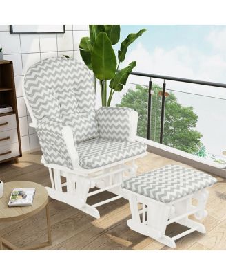 Wood Glider and Ottoman Set with Padded Armrests and Detachable Cushion