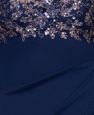 Petite Beaded Ruched-Back Gown