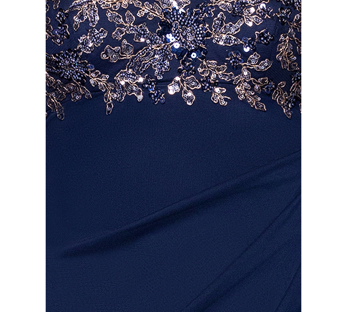 Xscape Petite Beaded Ruched-back Gown In Navy,gunmetal