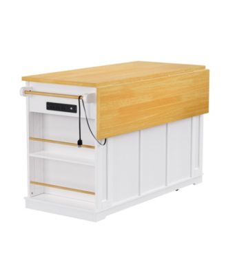 53" Drop Leaf, Barn Doors, Power Outlets, Side Racks, Hidden Wheels Kitchen Island Cart