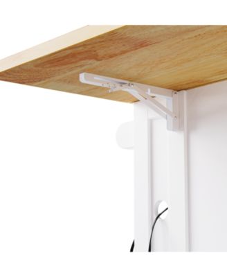 53" Drop Leaf, Barn Doors, Power Outlets, Side Racks, Hidden Wheels Kitchen Island Cart