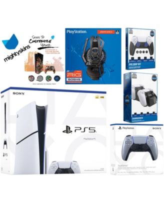 Playstation 5 Slim Disc Bundle with Extra Chroma Teal Controller, Plantronics Headset, FPS Grip Kit, Dual Charge Dock and MightySkins Decal Vouch