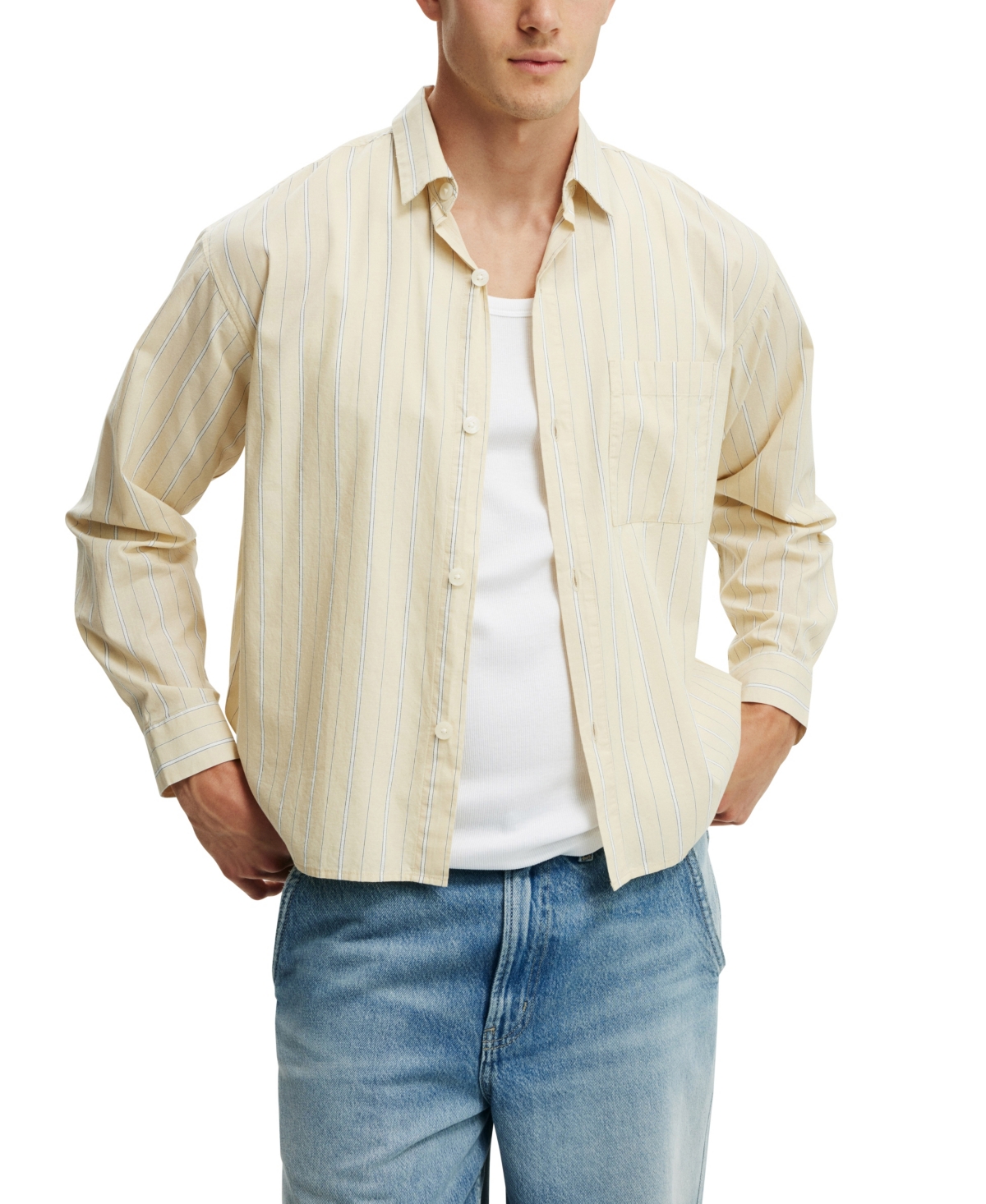 Shop Cotton On Men's Hampton Long Sleeve Shirt In Cream Stripe
