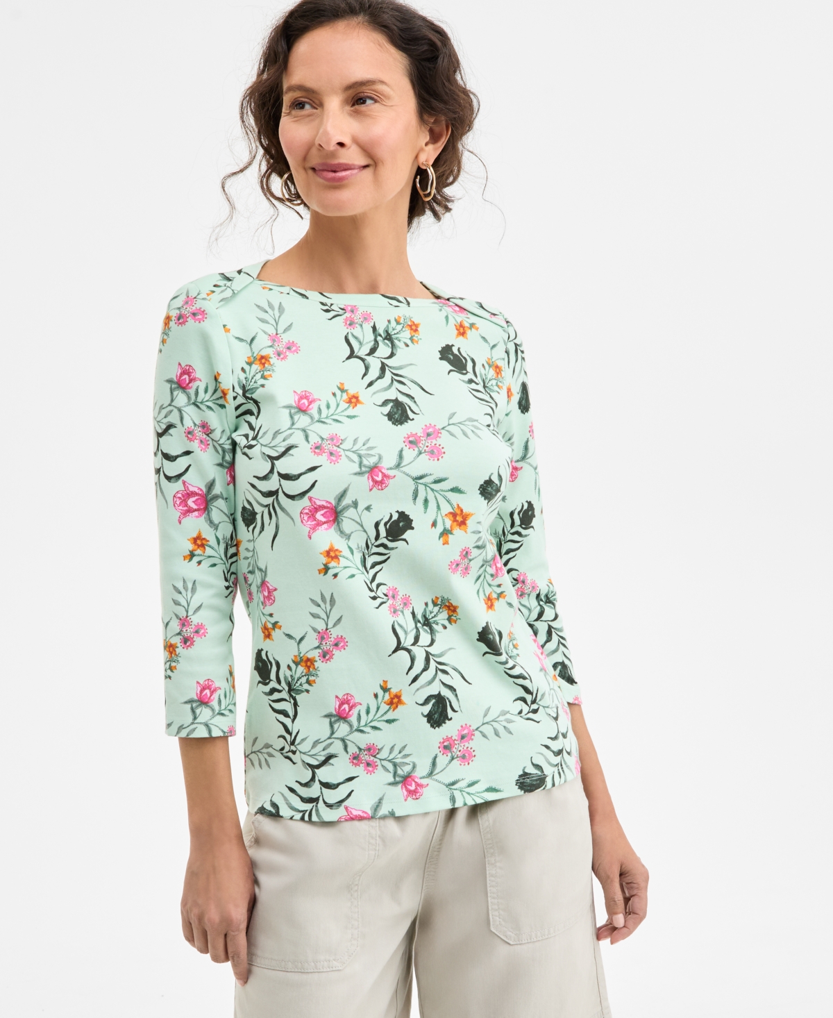 Petite Printed Pima Cotton Knit Top, Exclusively at Macy's - Simple Ros