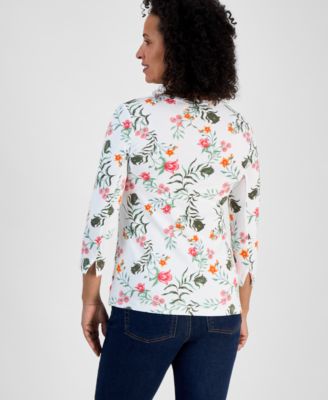 Petite Printed Pima Cotton Knit Top, Exclusively at Macy's