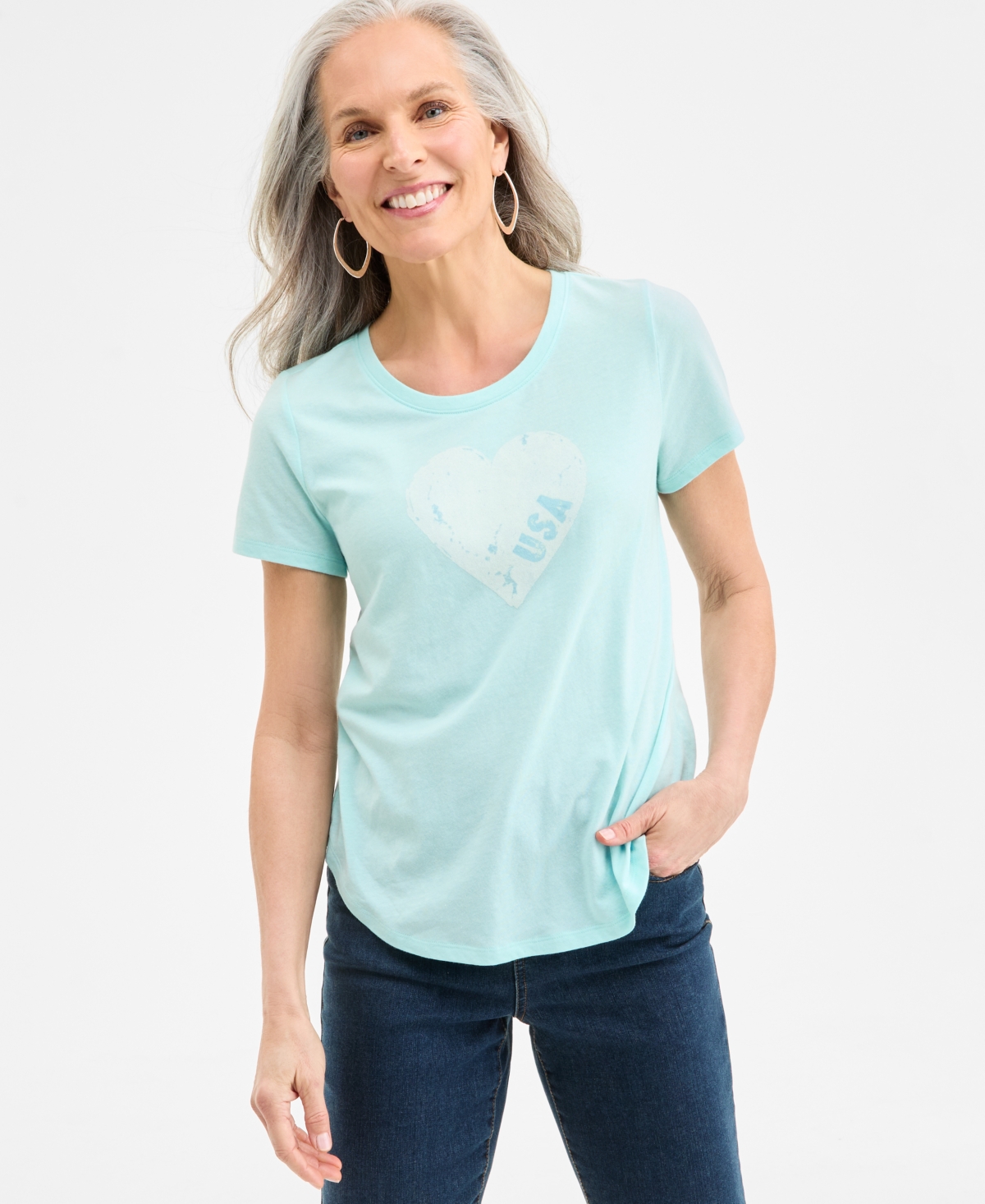Women's Usa Flag Graphic Crewneck T-Shirt, Created for Macy's - Flag Graphic