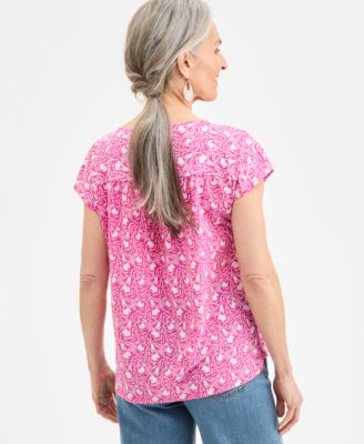 Women's Printed Mixed-Media Short-Sleeve Top, Exclusively at Macy's