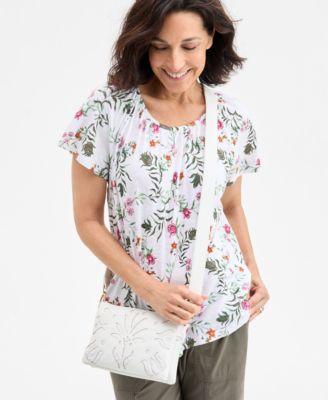 売れ筋商品|||スタイルアンドコー カットソー トップス レディース Petite Floating Fauna Flutter-Sleeve Knit Top, Exclusively at Macy's Floating White Style & Co Petite Floating Fauna Flutter-Sleeve Knit Top