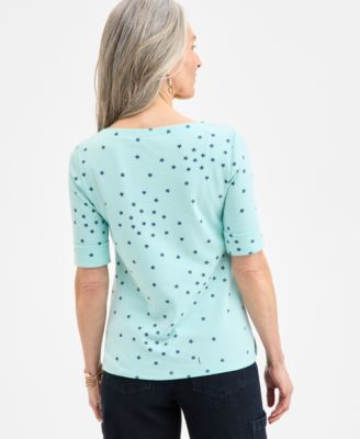 Style & Co Women's Printed Boat-Neck Elbow-Sleeve Top