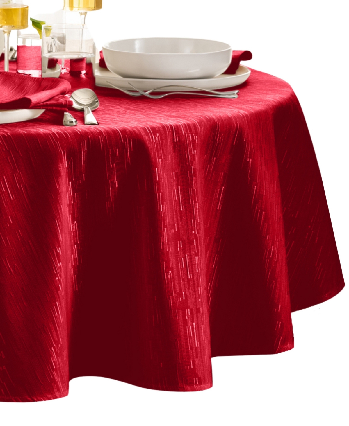 Elrene Continental Solid Texture Water And Stain Resistant Tablecloth, 70" Round In Red