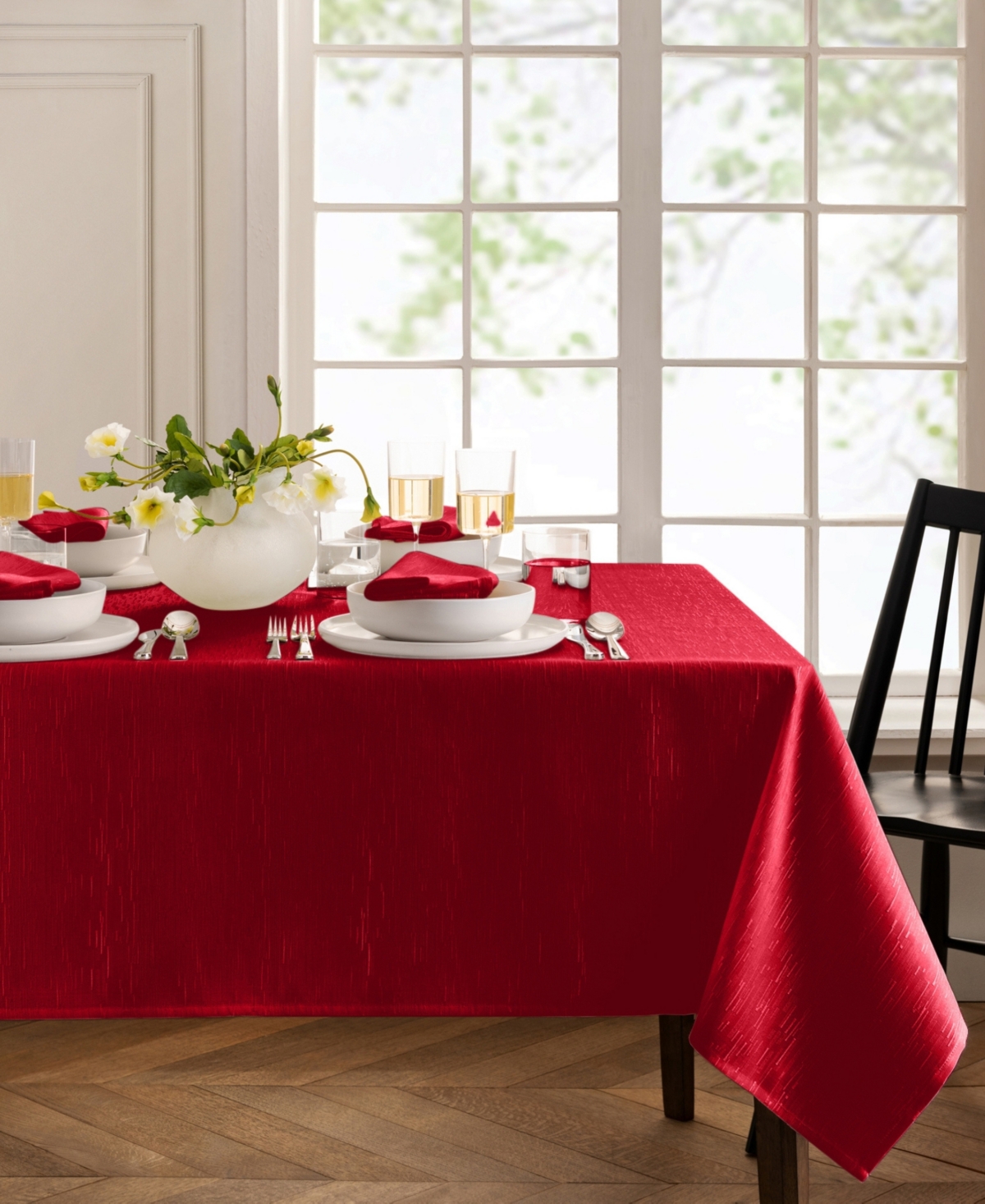 Elrene Continental Solid Texture Water And Stain Resistant Tablecloth, 60" X 102" In Red