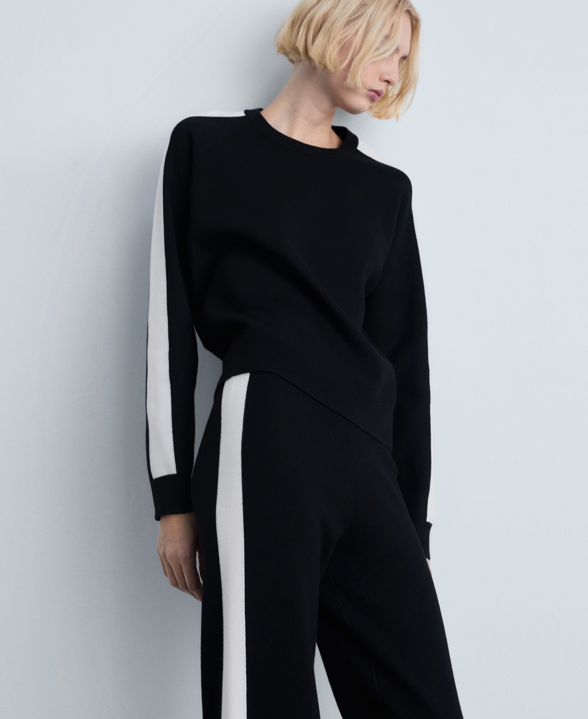 Shop Mango Women's Contrasting Stripes Knitted Trousers In Black