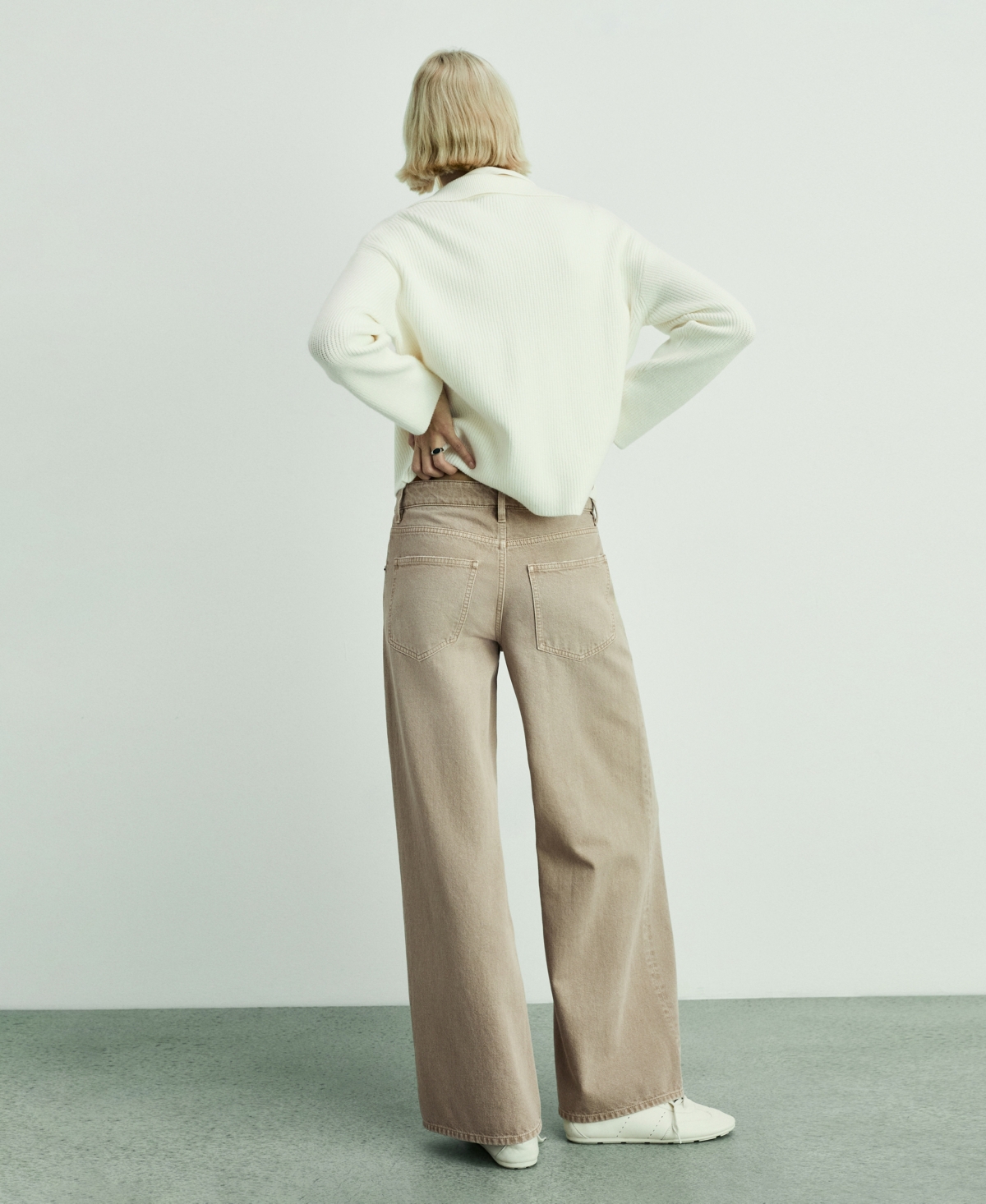 Mango Low Rise Wide Leg Jeans In Sand