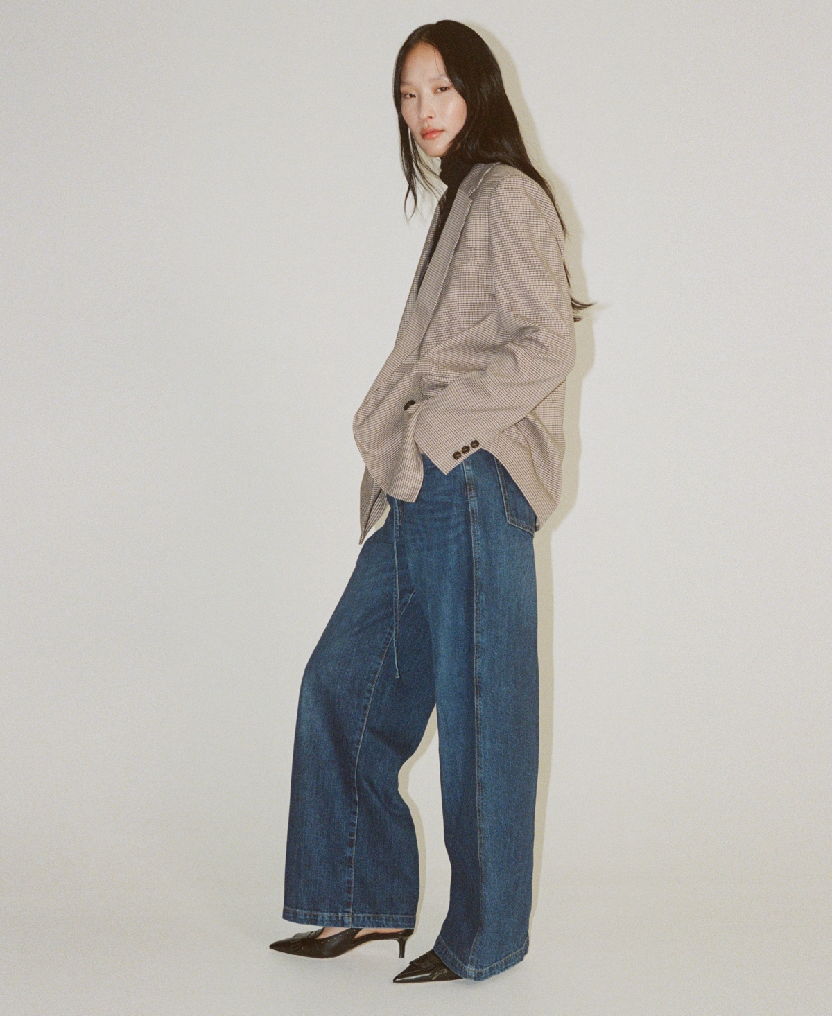 Mango Women's Belted Wide Leg Jeans In Dark Blue