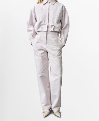 MANGO - Women's Decorative Seams Wide Leg Pants