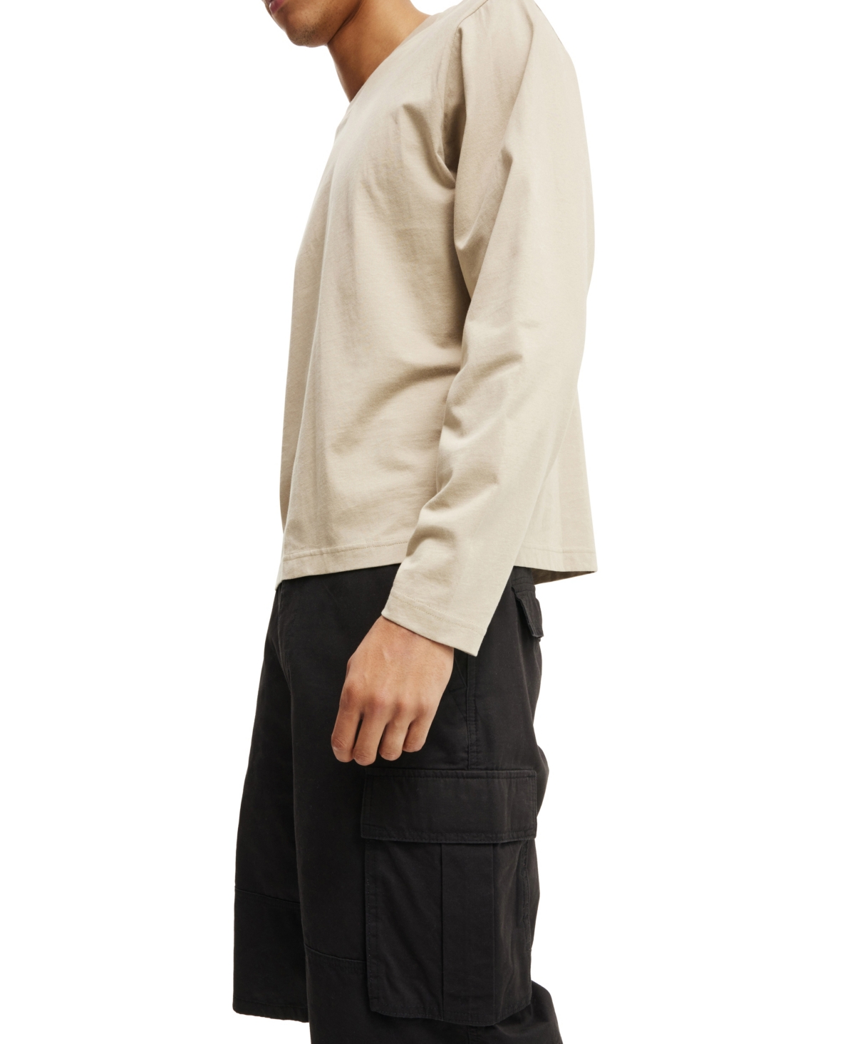 COTTON ON MEN'S CROPPED FIT LONG SLEEVE T-SHIRT 