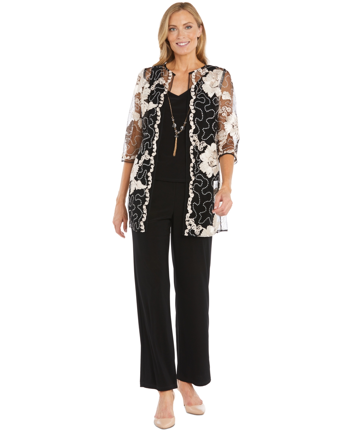 Women's 3-Pc. Embellished Pant Set - Champagne/Black