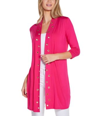 Women's Grommet-Trim Duster Open Front Cardigan Top