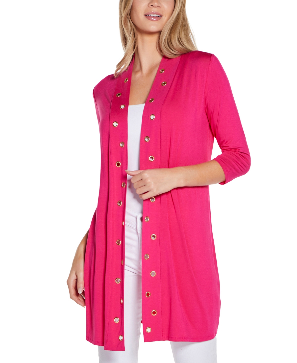 BELLDINI WOMEN'S GROMMET-TRIM DUSTER OPEN FRONT CARDIGAN TOP 