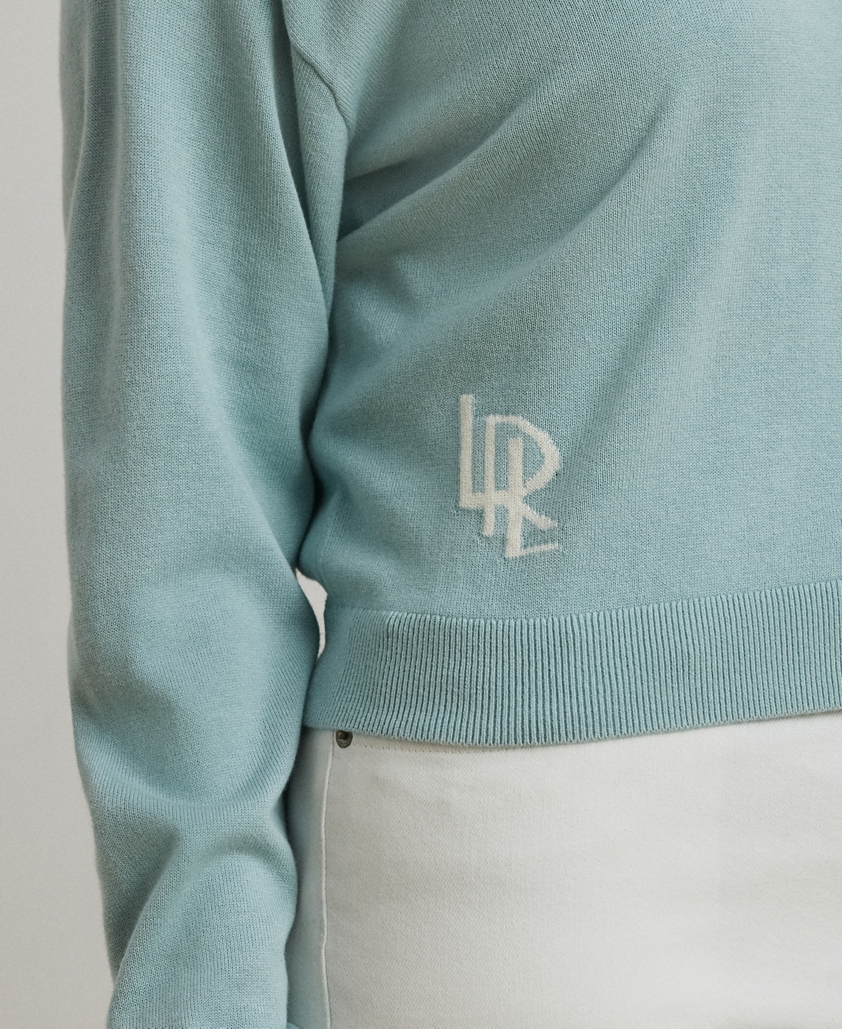 Shop Ralph Lauren Plus Size Two-tone Cotton-blend Cardigan In Aqua Pearl Mascarpone Cream
