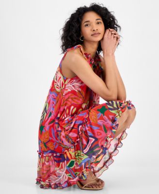 Robbie Bee Women's Floral Ruffle-Tiered Shift Dress - Macy's