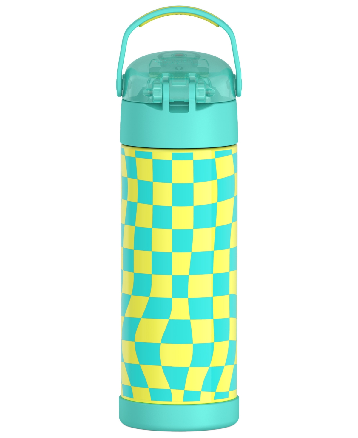 Thermos Funtainer 16 Oz. Water Bottle With Locking Lid In Wavy Checkers Teal