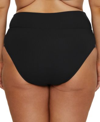 Plus Size Modern Edge Rib Shirred High-Waist Bikini Bottoms