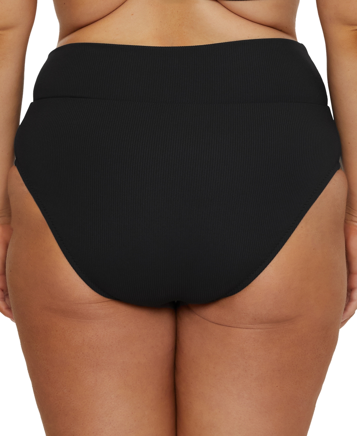 Becca Etc Plus Size Modern Edge Rib Shirred High-waist Bikini Bottoms In Black