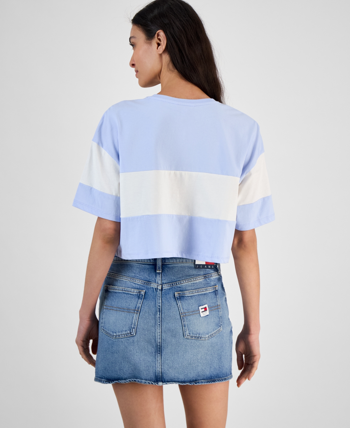 Tommy Jeans Women's Colorblock Cotton Crop T-shirt In Sweet Blue,multi