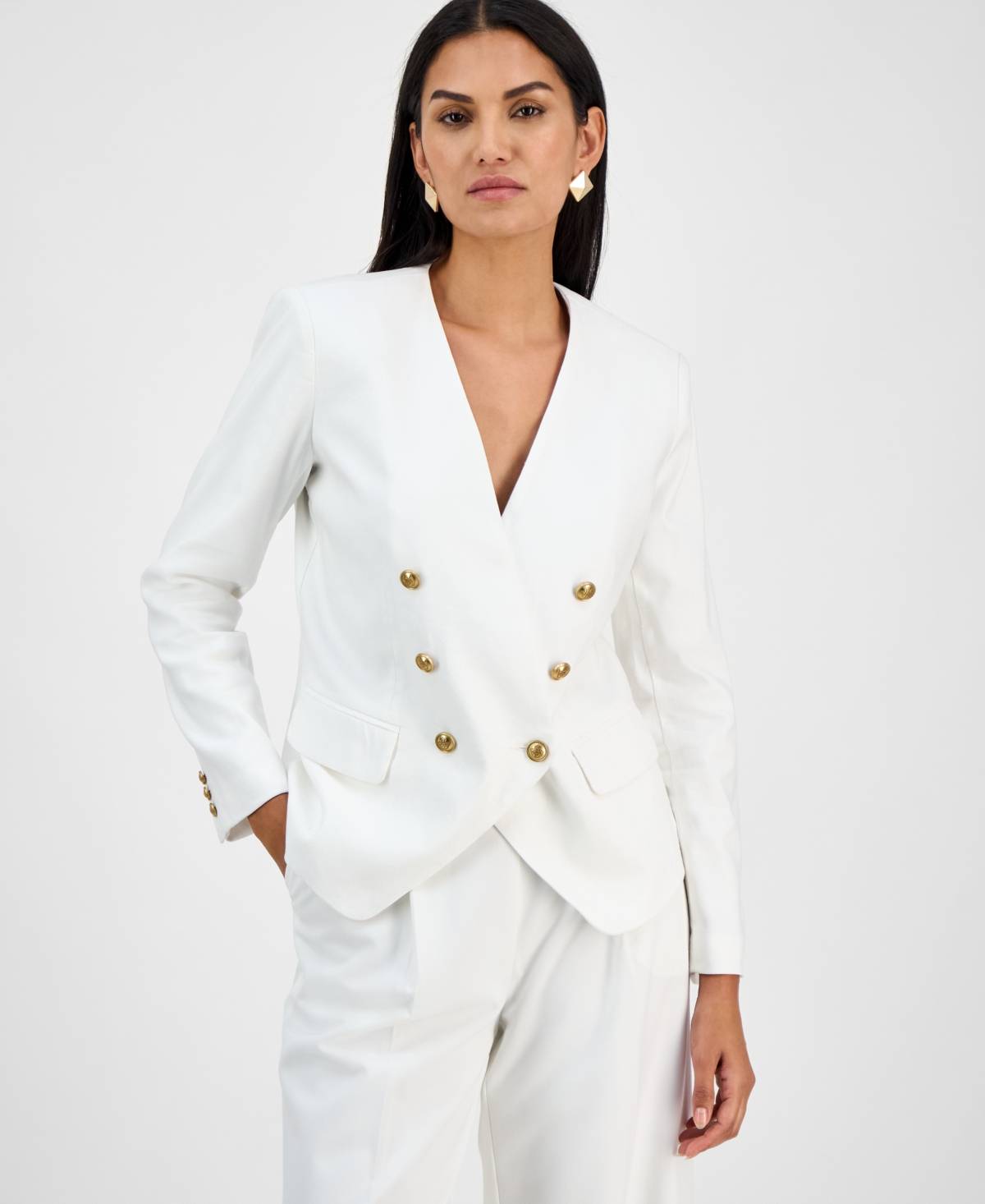 Women's Linen-Blend Collarless Blazer, Exclusively at Macy's - Bright White