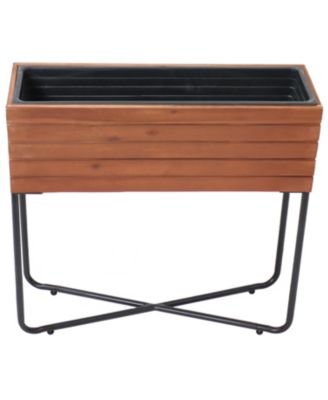 Acacia Wood Slatted Planter Box with Oil-Stained Finish - 23.5" H