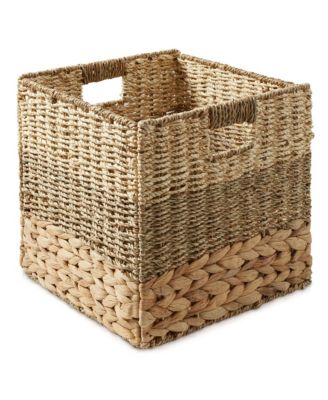 12" x 12" Mixed Weave Storage Baskets, Natural - Set of Collapsible Cubes, Woven Bin Organizers for Bathroom, Bedroom, Laundry